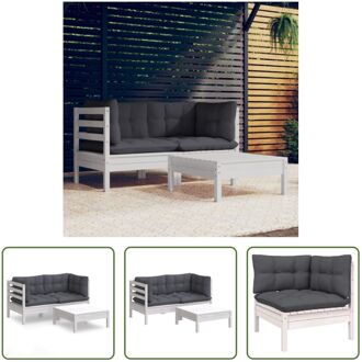 Loungeset Grenenhout - Wit - 63.5x63.5x62.5 cm (hoekbank) - 63.5x63.5x28.5 cm (voetenbank/tafel)