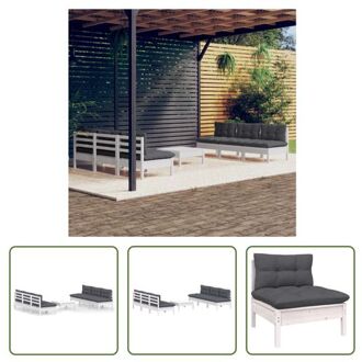 Loungeset Grenenhout - Wit - 63.5x63.5x62.5 cm - Inclusief 6x middenbank - 1x voetenbank/tafel - 7x