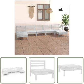 Loungeset Grenenhout - Wit - 63.5x63.5x62.5 cm (LxBxH) - Inclusief 2x Hoekbank - 3x Middenbank - 2x