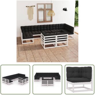 Loungeset Grenenhout - Wit - 70x70x67 cm - 4 hoekbank - 5 middenbank - 9 zitkussen - 13 rugkussen