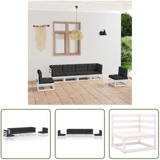 Loungeset - Grenenhout - Wit - 70x70x67 cm - Antraciet kussens