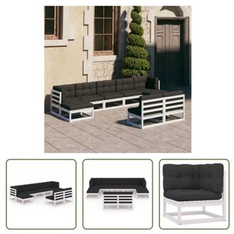 Loungeset Grenenhout - Wit - 70x70x67 cm - Inclusief Kussens - The Living Store