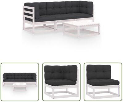 Loungeset Grenenhout - Wit - 70x70x67 cm - Inclusief kussens