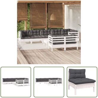 Loungeset - Grenenhout - Wit - 9-zits - 63.5 x 63.5 x 62.5 cm - Antraciete Kussens