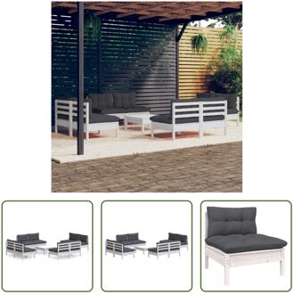 Loungeset - Grenenhout - Wit - Antraciet - Modulair - 63.5x63.5x62.5 cm - 8x Middenbank - 1x