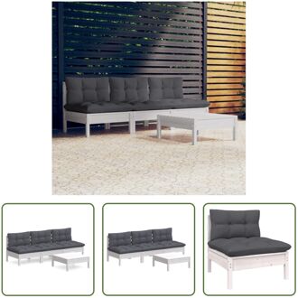 Loungeset - Grenenhout - Wit - Antraciet - Modular - 63.5x63.5x62.5 - 63.5x63.5x28.5 - 60x60x5