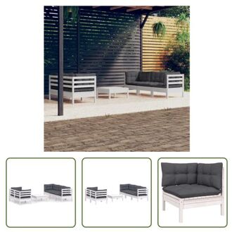 Loungeset Grenenhout - Wit - Hoek/middenbank 63.5x63.5x62.5cm - Voetenbank/tafel 63.5x63.5x28.5cm