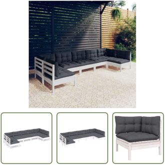 Loungeset - Grenenhout - Wit - Hoekbank 63.5x63.5x62.5cm - Middenbank 63.5x63.5x62.5cm - Zitkussen