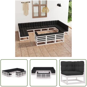 Loungeset - Grenenhout - Wit - Hoekbank (70x70x67 cm) - Middenbank (70x70x67 cm) - Zitkussen (70x70x8