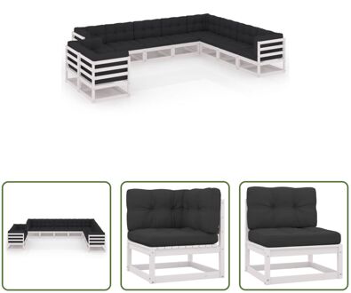 Loungeset - Grenenhout - Wit - Hoekbank 70x70x67cm - Middenbank 70x70x67cm - Zitkussen 70x70x8cm