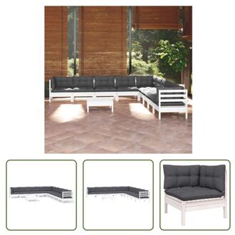 Loungeset - Grenenhout - Wit - Hoekbank - Middenbank - Voetenbank/Tafel - 63.5x63.5x62.5 cm