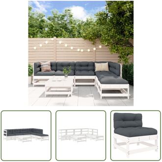 Loungeset Grenenhout - Wit - Middenbank 62x62x70.5 cm - Hoekbank 62x62x70.5 cm - Voetenbank/salontafel