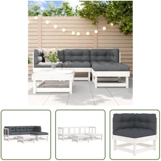 Loungeset - Grenenhout - Wit - Modulair - 61x60.5x62 cm - Antraciet kussens