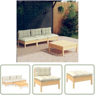 Loungeset Grenenhout - Zitkussens 60x60x5cm - Rugkussens 60x32x5cm Crème