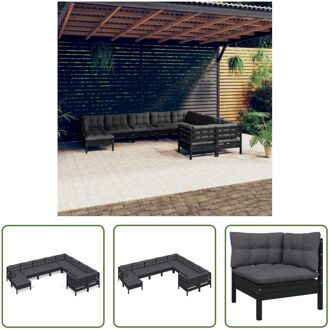 Loungeset - Grenenhout - Zwart - 63.5 x 63.5 x 62.5 cm - Inclusief kussens