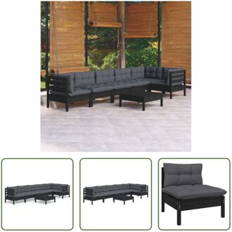 Loungeset - Grenenhout - Zwart - 63.5 x 63.5 x 62.5 cm - Inclusief kussens