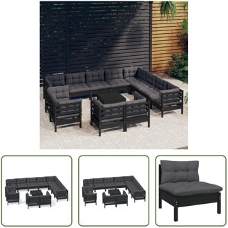 Loungeset Grenenhout - Zwart - 63.5 x 63.5 x 62.5 cm - Inclusief kussens