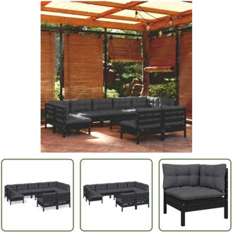 Loungeset - Grenenhout - Zwart - 63.5 x 63.5 x 62.5 cm - Inclusief kussens