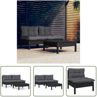 Loungeset Grenenhout - Zwart - 63.5x63.5x62.5 cm - Inclusief kussens - Montage vereist