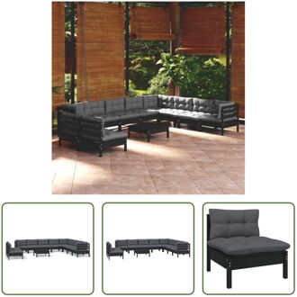 Loungeset - Grenenhout - Zwart - 63.5x63.5x62.5 cm - Inclusief kussens