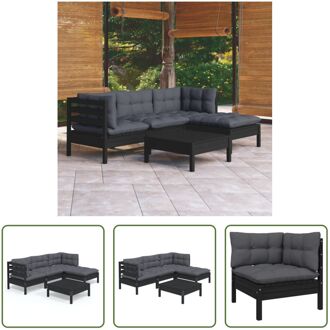 Loungeset - Grenenhout - Zwart - 63.5x63.5x62.5 cm - Inclusief kussens