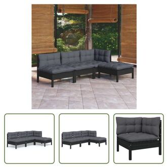 Loungeset - Grenenhout - Zwart - 63.5x63.5x62.5 cm - Inclusief kussens