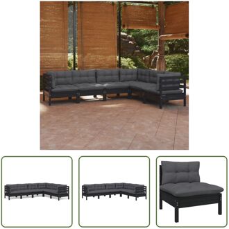 Loungeset - Grenenhout - Zwart - 63.5x63.5x62.5 cm - Inclusief kussens