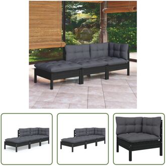 Loungeset Grenenhout - Zwart - 63.5x63.5x62.5 cm - Inclusief kussens