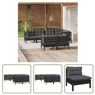 Loungeset - Grenenhout - Zwart - 63.5x63.5x62.5 cm - Inclusief kussens