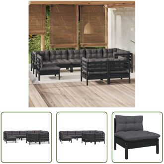 Loungeset - Grenenhout - Zwart - 63.5x63.5x62.5 cm - Inclusief kussens