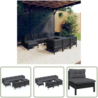 Loungeset - Grenenhout - Zwart - 63.5x63.5x62.5 cm - Inclusief kussens