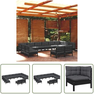 Loungeset - Grenenhout - Zwart - 63.5x63.5x62.5 cm - Inclusief kussens