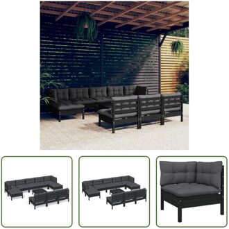 Loungeset Grenenhout - Zwart - 63.5x63.5x62.5 cm - Inclusief kussens