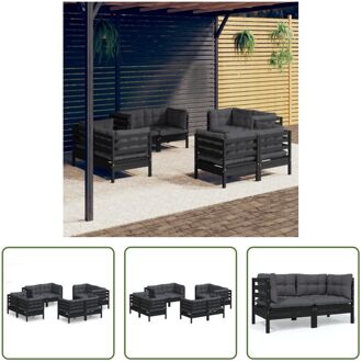 Loungeset Grenenhout - Zwart - 63.5x63.5x62.5cm - Inclusief kussens