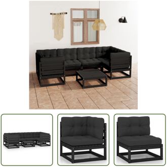 Loungeset - Grenenhout - Zwart - 7-delig - 70x70x67 cm