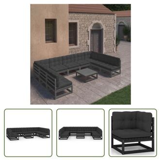 Loungeset - Grenenhout - Zwart - 70 x 70 x 67 cm - Incl - Kussens