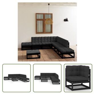 Loungeset - Grenenhout - Zwart - 70 x 70 x 67 cm - Inclusief kussens