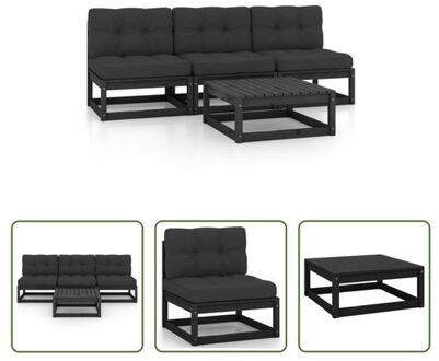 Loungeset Grenenhout - Zwart - 70 x 70 x 67 cm - Inclusief kussens