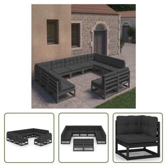 Loungeset - Grenenhout - Zwart - 70x70x67 cm - incl - kussens