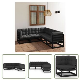 Loungeset - Grenenhout - Zwart - 70x70x67 cm - Incl - Kussens