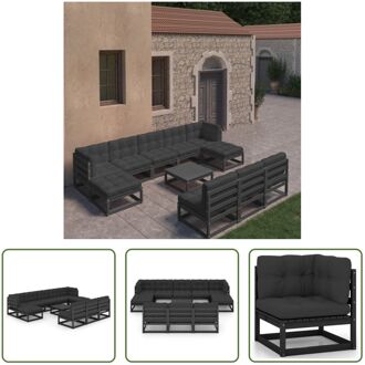 Loungeset Grenenhout - Zwart - 70x70x67 cm - Inclusief kussens