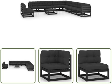 Loungeset Grenenhout - Zwart - 70x70x67 cm - Inclusief kussens