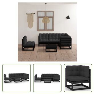 Loungeset - Grenenhout - Zwart - 70x70x67 cm - Materiaal- Grenenhout en stof - Kleur- Zwart