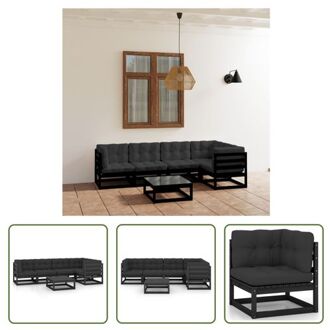 Loungeset - Grenenhout - Zwart - 70x70x67cm - Inclusief kussens