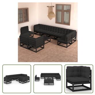 Loungeset - Grenenhout - Zwart - 70x70x67cm - Met kussens