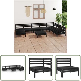 Loungeset - Grenenhout - Zwart - Hoek/middenbank- 63.5 x 63.5 x 62.5 cm - Voetenbank/tafel- 63.5 x