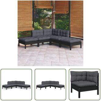 Loungeset Grenenhout - Zwart - Hoek/middenbank 63.5x63.5x62.5cm - Voetenbank 63.5x63.5x28.5cm