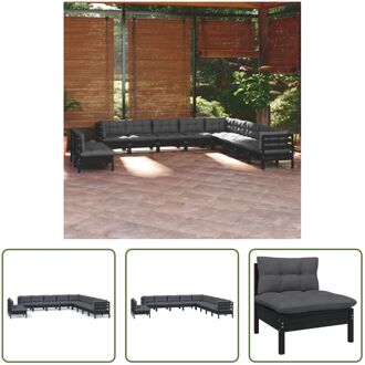 Loungeset - Grenenhout - Zwart - Hoekbank 63.5 x 63.5 x 62.5 cm - Middenbank 63.5 x 63.5 x 62.5 cm