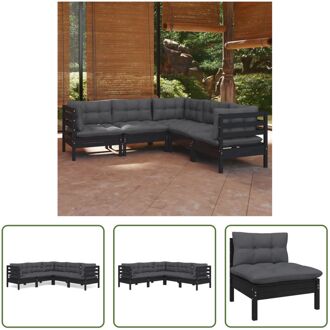 Loungeset Grenenhout - Zwart - Hoekbank 63.5x63.5x62.5 cm - Middenbank 63.5x63.5x62.5 cm - Zitkussen