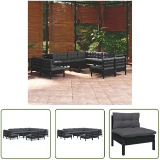 Loungeset Grenenhout - Zwart - Hoekbank 63.5x63.5x62.5 cm - Middenbank 63.5x63.5x62.5 cm